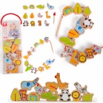 Medinės veriamos kaladėlės 12 vnt | Zoologijos sodas | Classic World CW3632